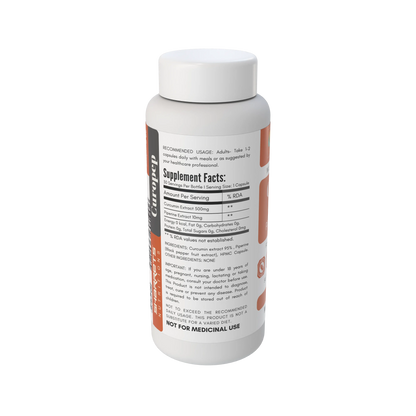 A white plastic bottle of sharrets dietary supplement capsule with a white cap, showing the back label with Supplement Facts and usage information.