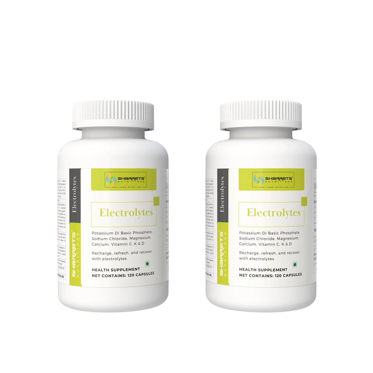 Two Sharrets Electrolytes Capsules 120-capsule bottles displayed together