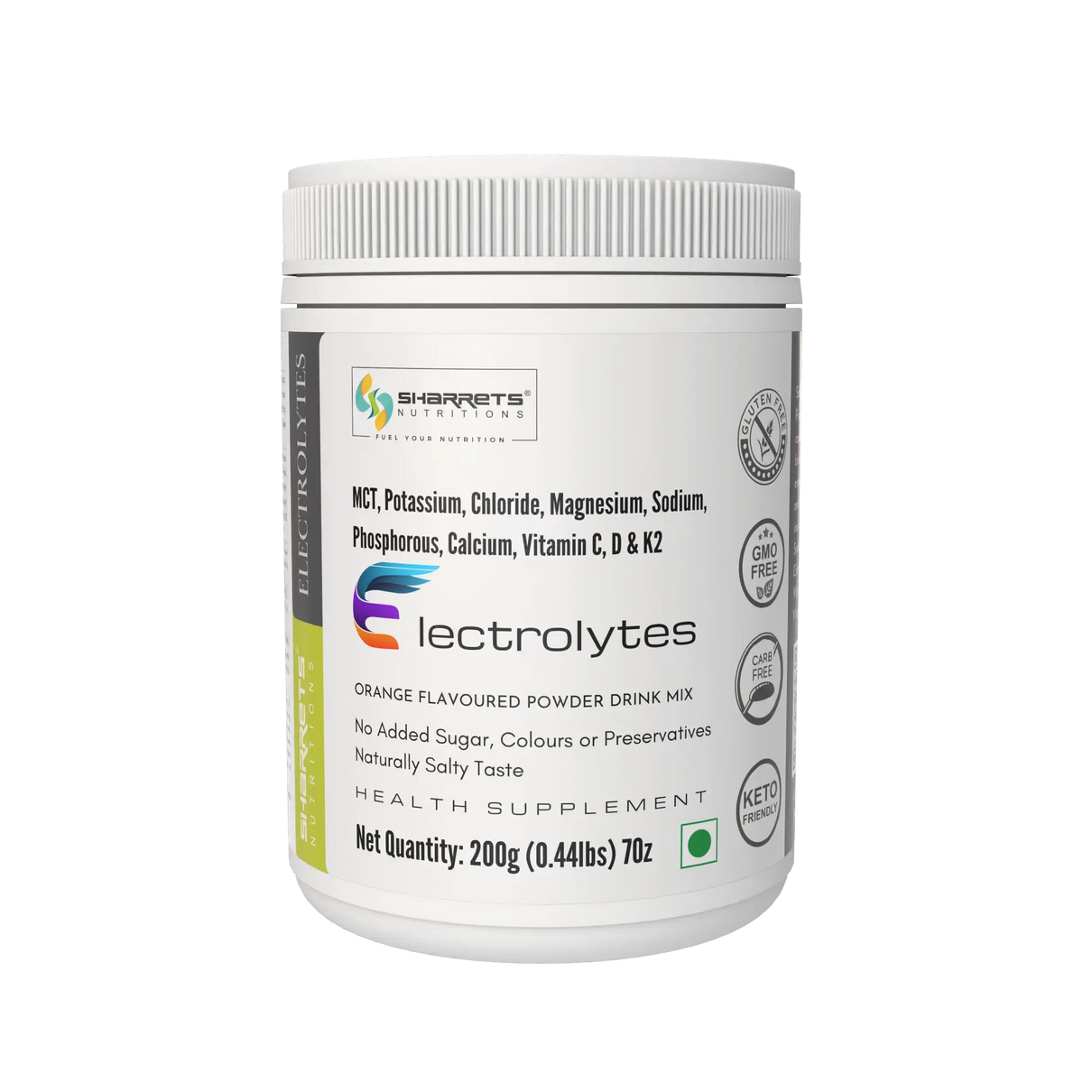 Sharrets Electrolytes Powder Orange flavoured 200g with Potassium, Magnesium, Calcium, Sodium, Vitamins C, D & K2