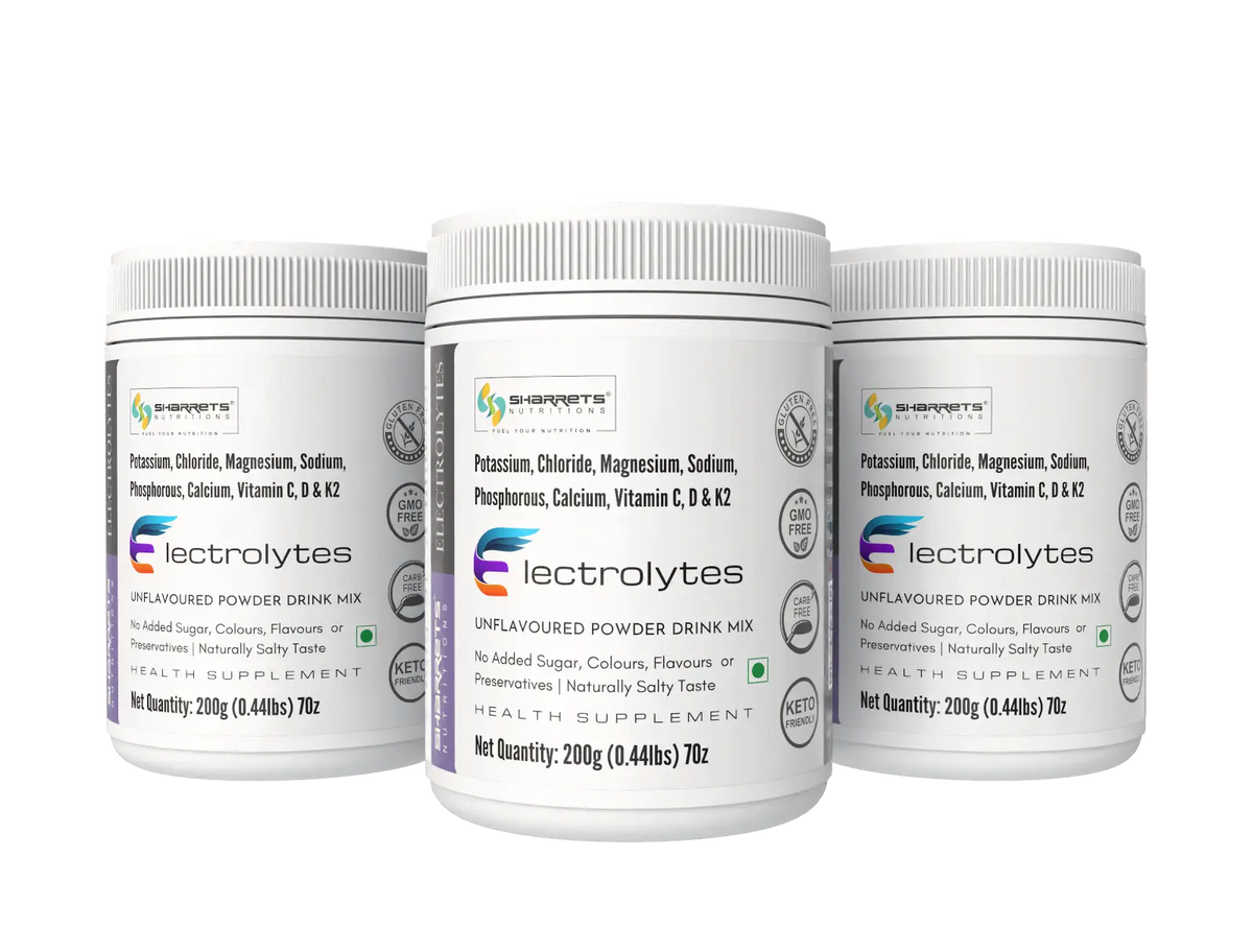 Sharrets Electrolytes Powder Unflavoured 3 x 200g with Potassium, Magnesium, Calcium, Sodium, Vitamins C, D & K2 - pack of 3