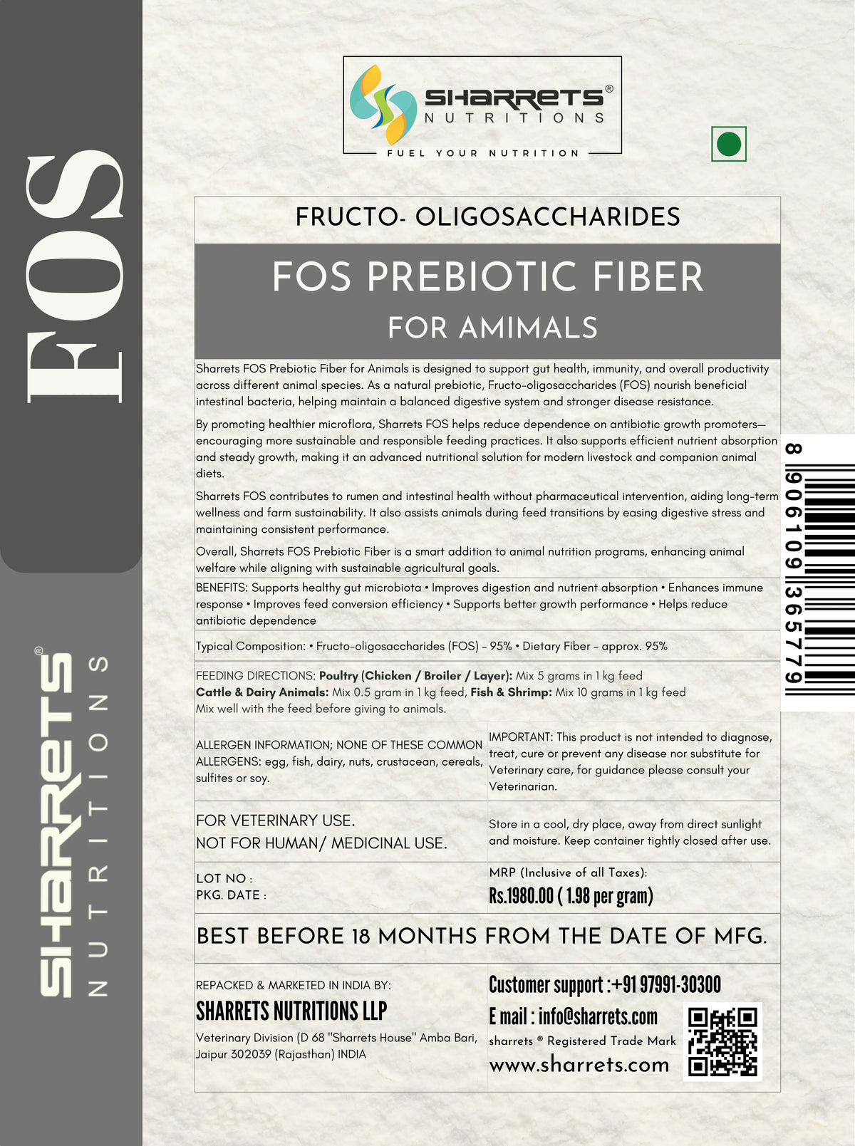 FOS Prebiotic Fiber for Animals | Sharrets Nutritions