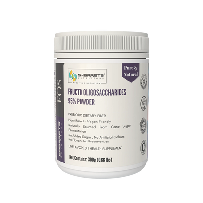 Sharrets FOS Fructo Oligosaccharides 95% Powder container on a white background