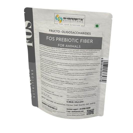 Sharrets Nutritions FOS Prebiotic Fiber package for animals on a white background