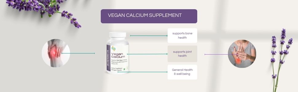 Vegan Calcium Supplement (Red Algae Calcium, Magnesium from Aquamin) with Vitamin D3 & Vitamin K2
