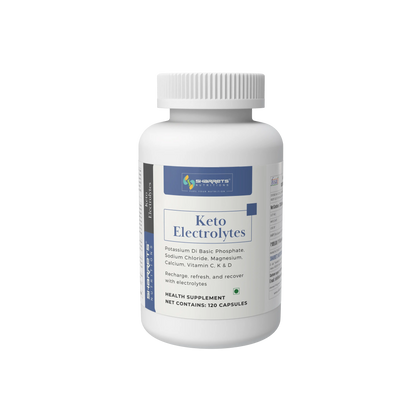 Sharrets Keto Electrolytes Health Supplement, 120 capsules, with potassium, sodium chloride, magnesium, calcium, and vitamins C, K2 and D.