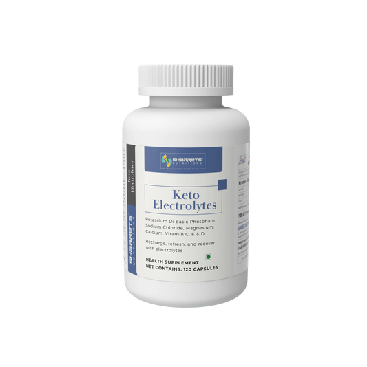 Sharrets Keto Electrolytes Health Supplement, 120 capsules, with potassium, sodium chloride, magnesium, calcium, and vitamins C, K2 and D.