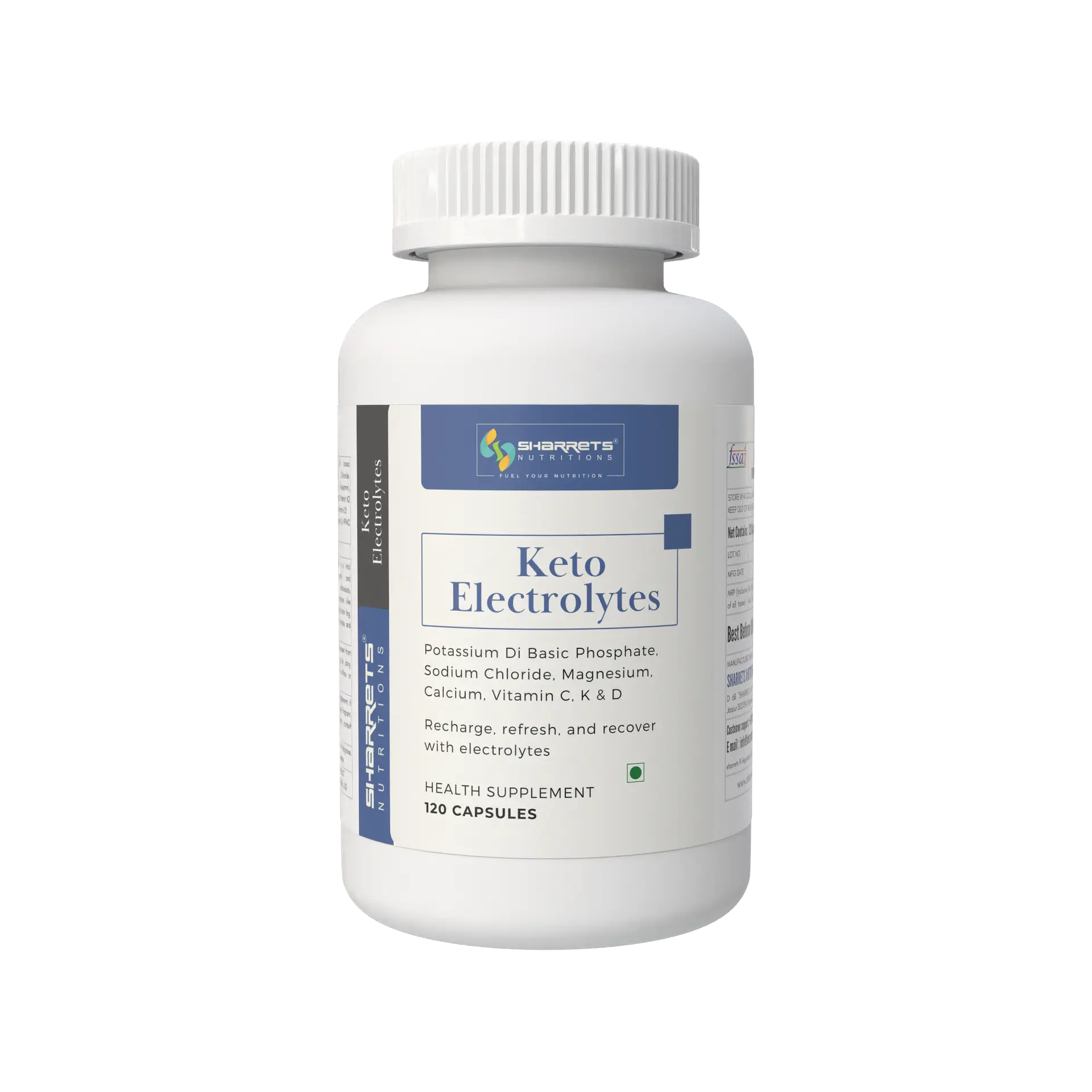 Supplement bottle labeled 'Keto Electrolytes' on a white background