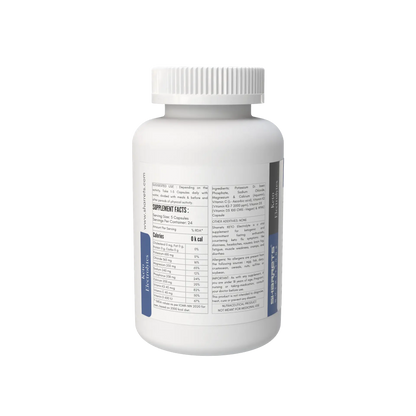 White supplement bottle with label on a white background - Sharrets Keto Electrolytes Capsules - Balance Your Ketogenic Journey
