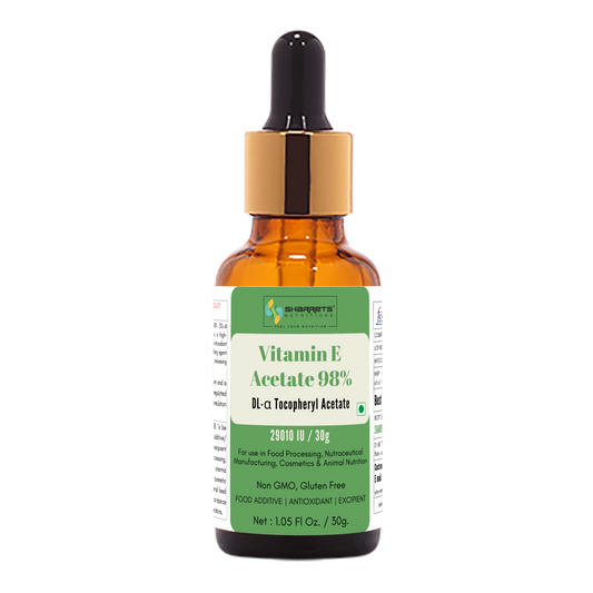 SHARRETS Vitamin E Acetate dropper bottle with green label on a white background