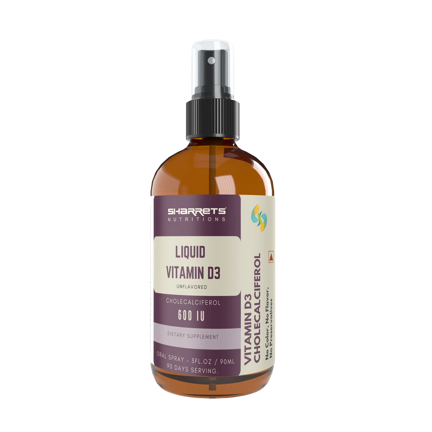 Brown bottle of Sharrets Nutritions Liquid Vitamin D3 on a white background
