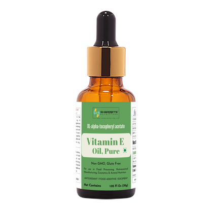 sharrets Vitamin E oil dropper bottle with green label on a white background
