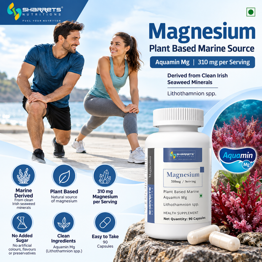 Sharrets Aquamin Magnesium Supplement with 340 mg Magnesium per serving, naturally sourced from Irish seaweed minerals, unflavoured powder, no added sugar, no artificial colours, flavours or preservatives