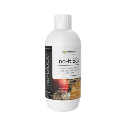 Bottle of sharrets  'no-block' juice on a white background