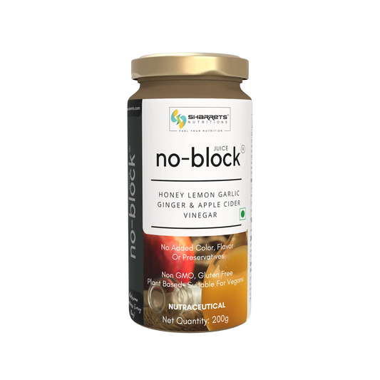 Sharrets No Block Juice 200g bottle with honey, lemon, garlic, ginger and apple cider vinegar