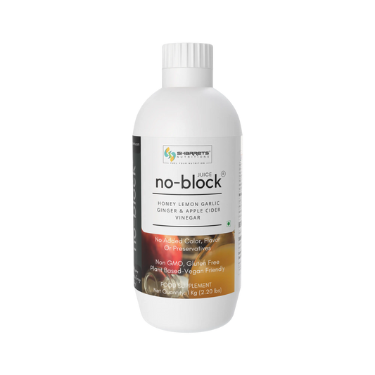 Sharrets No-Block juice supplement bottle on a white background