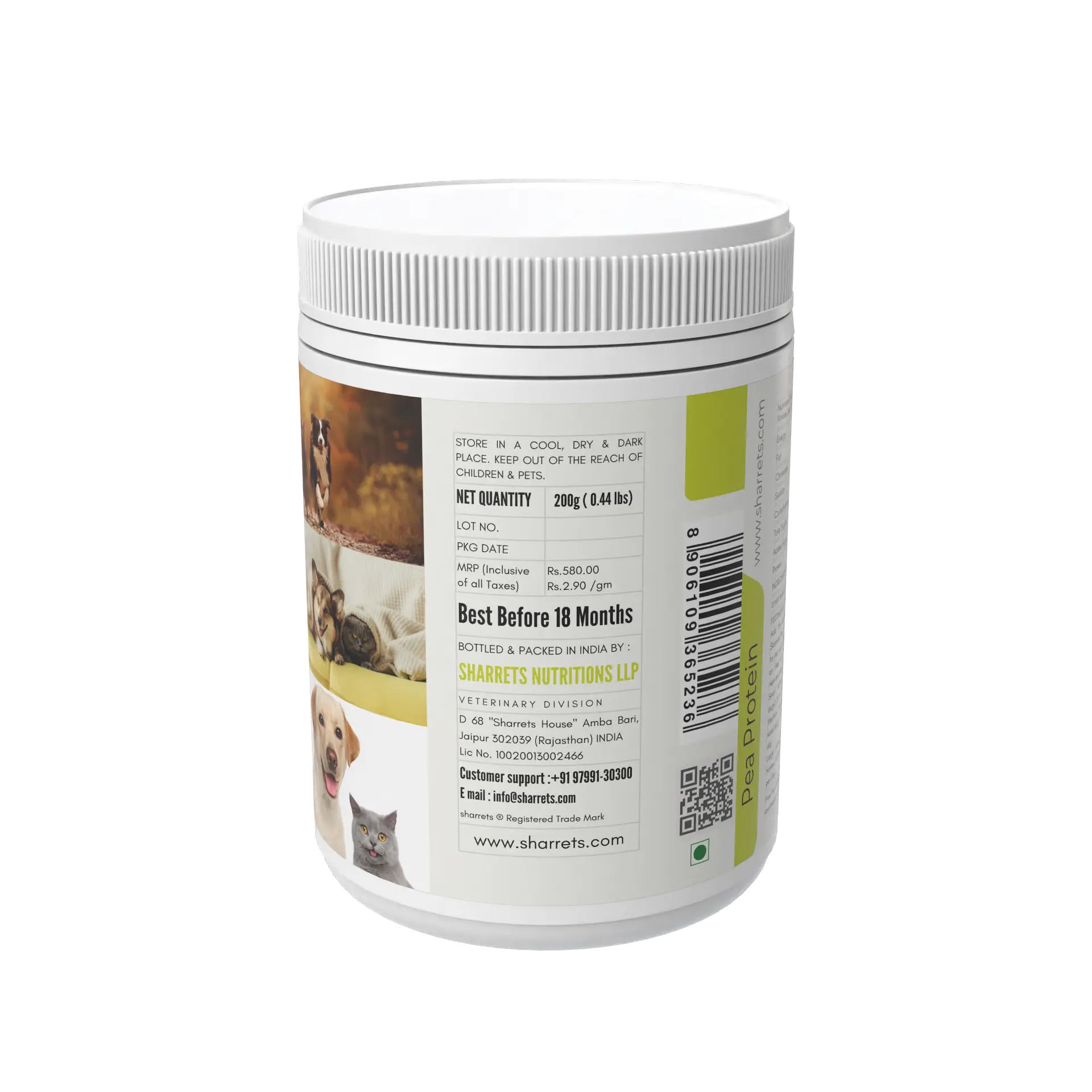 Sharrets Pea Protein Powder for Animals, 200g-Unflavored