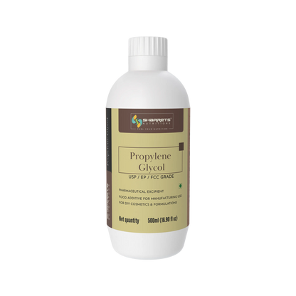 Bottle of SHARRETS propylene glycol with a label on a white background