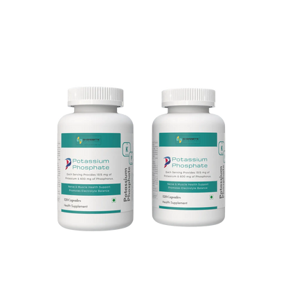 Two bottles of sharrets Potassium Phosphate supplements on a white background