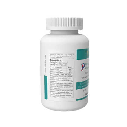 Sharrets Potassium Phosphate Capsules bottle showing supplement facts, ingredients and serving size