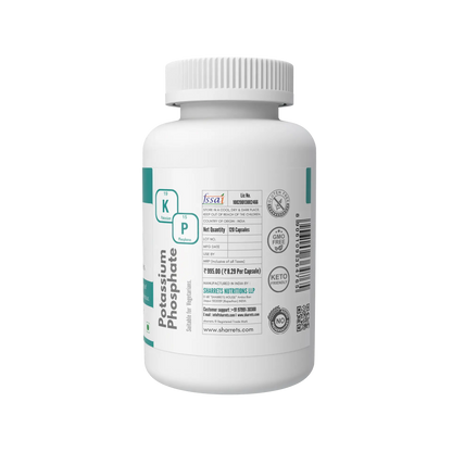 Sharrets Potassium Phosphate Capsules bottle showing FSSAI licence, price and product packaging details