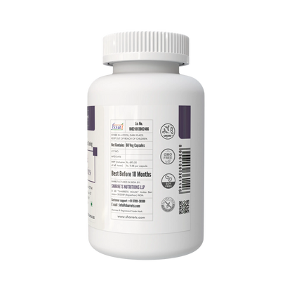 White supplement bottle with label on a white background- sharrets nutritions