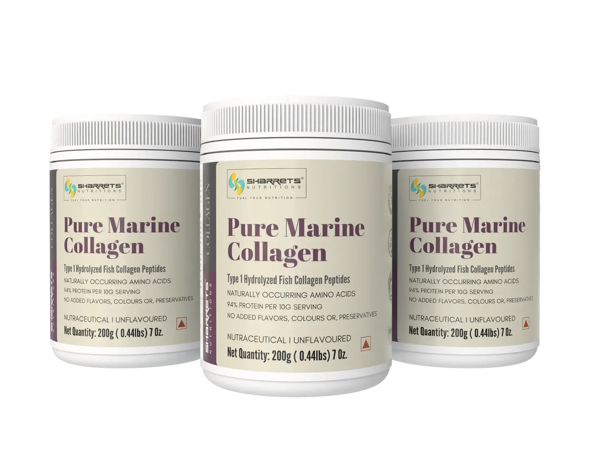 Sharrets Pure Marine Collagen 200g Pack of 3 – Unflavoured Type 1 Hydrolyzed Fish Collagen Powder