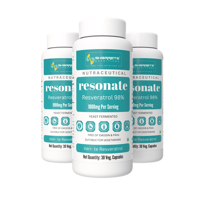 Sharrets Resonate Resveratrol 98% 1000mg per serving pack of 3 x 30 vegetarian capsules