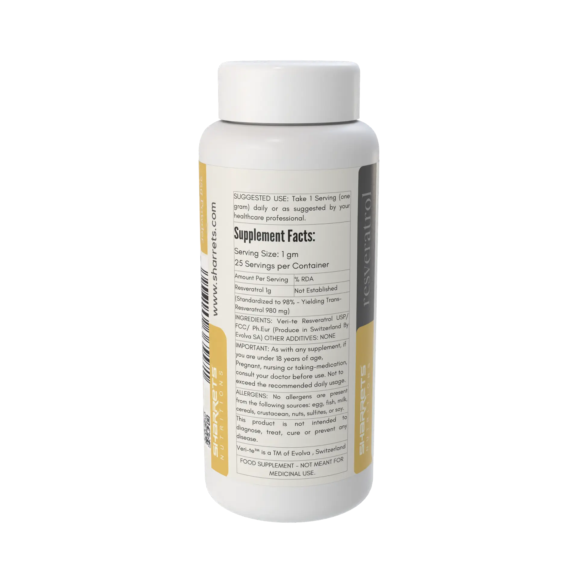 Trans-Resveratrol Powder 98% Pure | Yeast Fermented I Sharrets