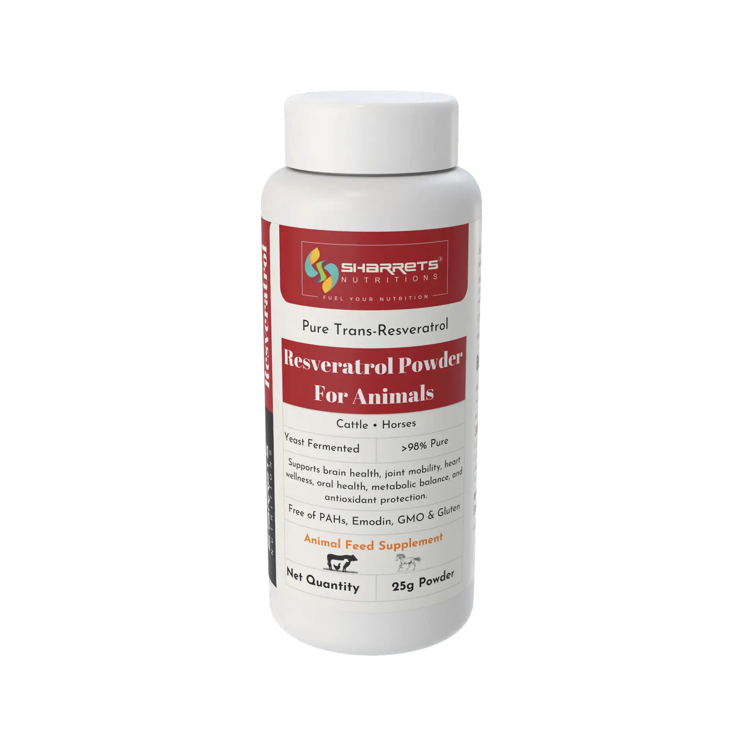 Sharrets Nutritions Resveratrol Powder for Animals bottle on a white background