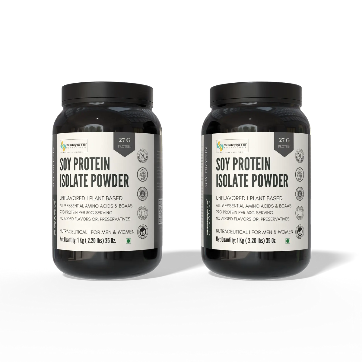 Sharrets Soy Protein Isolate 90% Powder – Unflavored Plant Protein- 1 kg x 2