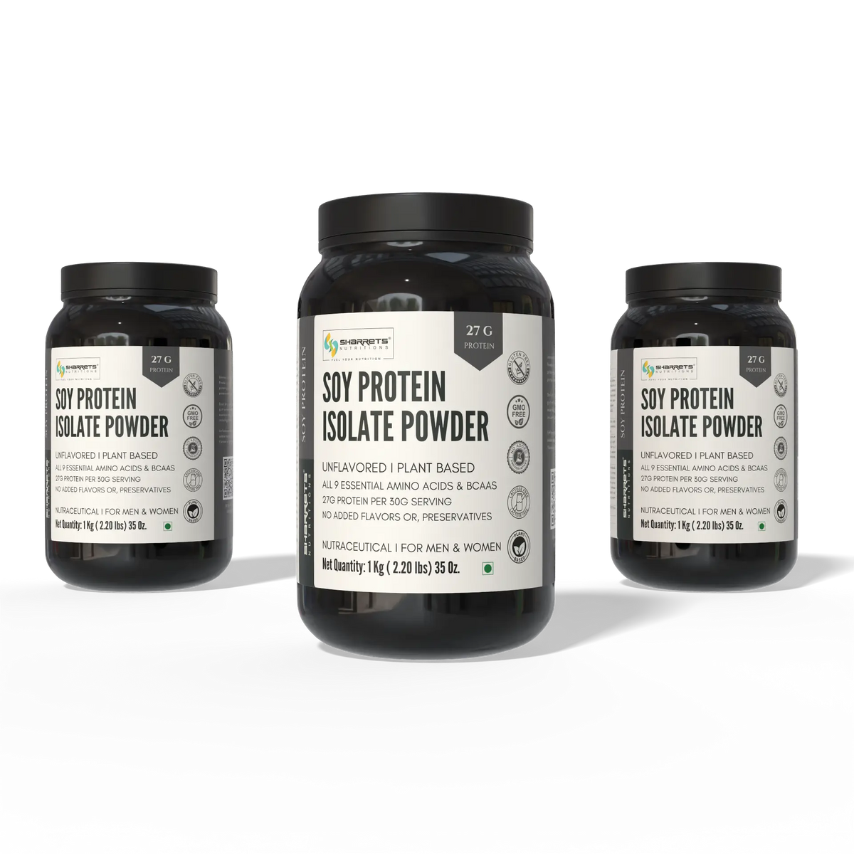 Sharrets Soy Protein Isolate 90% Powder – Unflavored Plant Protein- 1kg x 3 - pack of 3