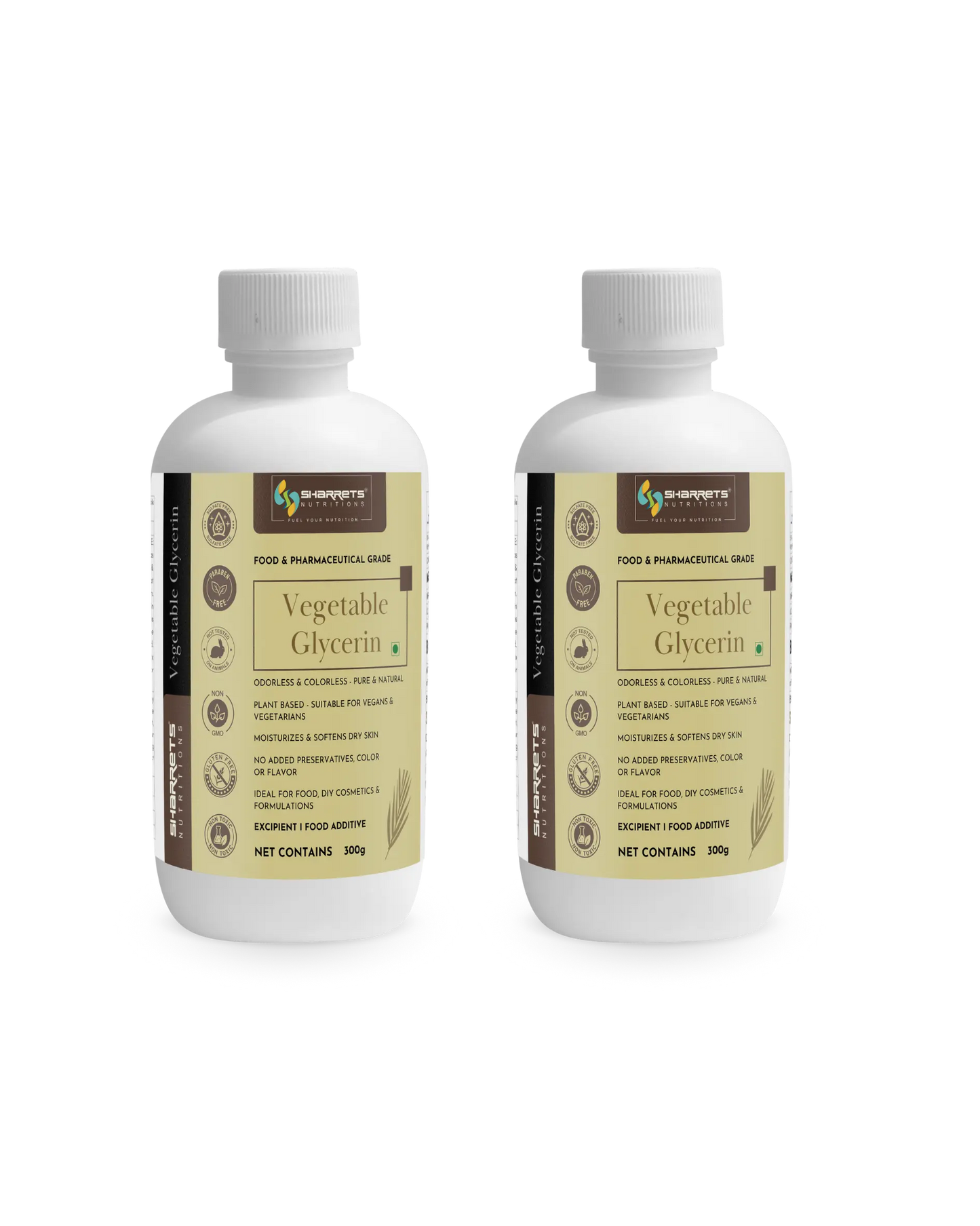Two bottles of sharrets  vegetable glycerin on a white background