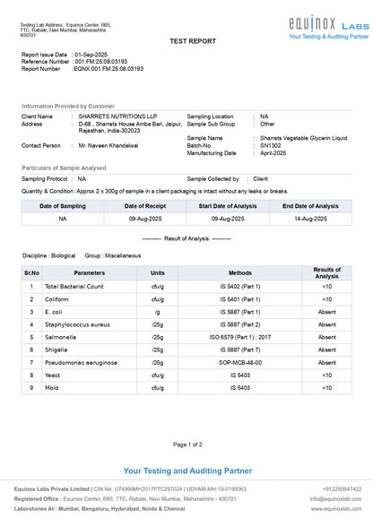 Vegetable Glycerin Microbiology Test Results- Sharrets