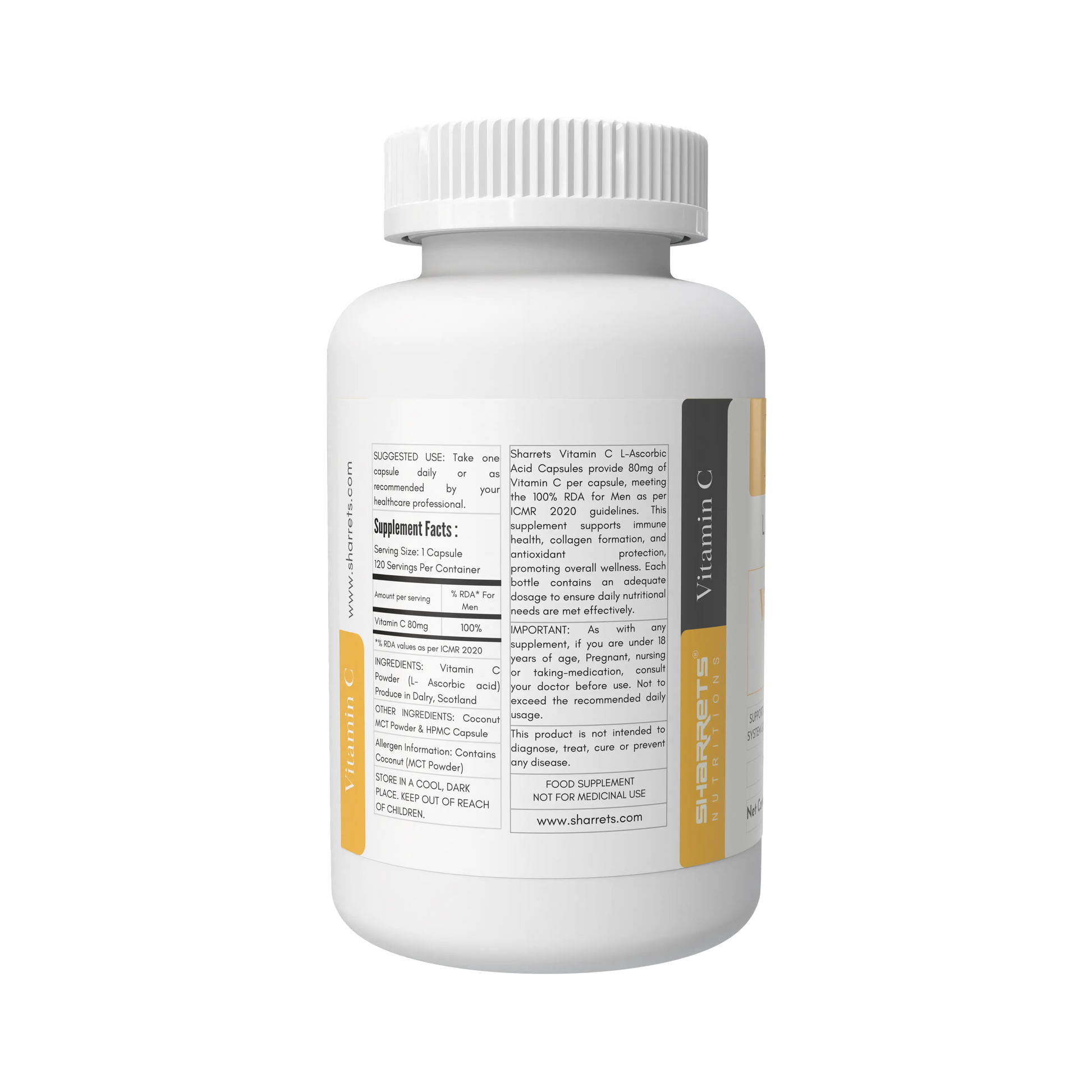 sharrets Vitamin c supplement bottle with label on a white background