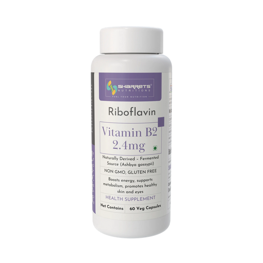 Vitamin B2 supplement bottle with Sharretts Nutritions label on a white background