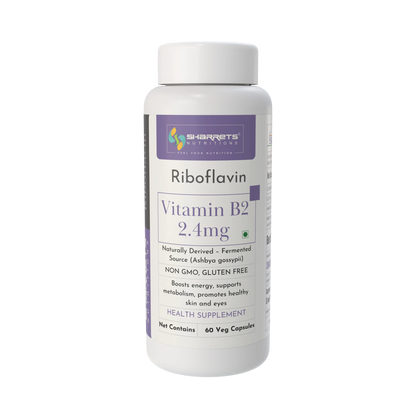 Vitamin B2 supplement bottle with Sharrets Nutritions label on a white background
