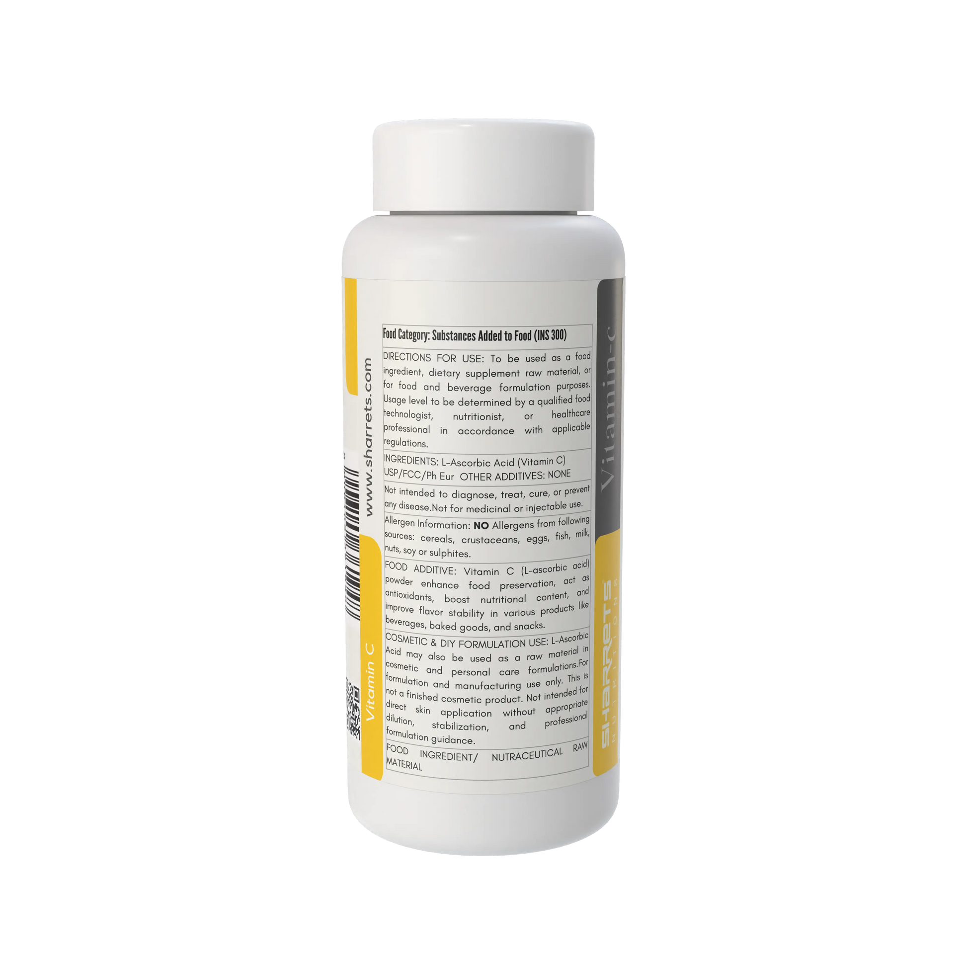 Supplement bottle with label on a white background - Vitamin C Powder Ascorbic Acid
