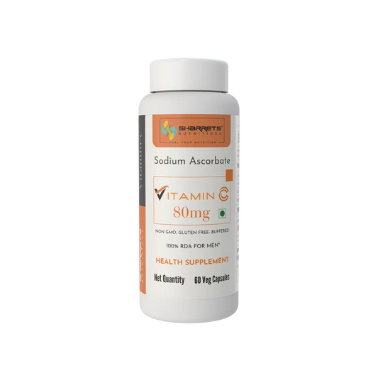 Sharrets Sodium Ascorbate Vitamin C 80 mg Capsules, Buffered Vitamin C Supplement, 60 Veg Capsules.