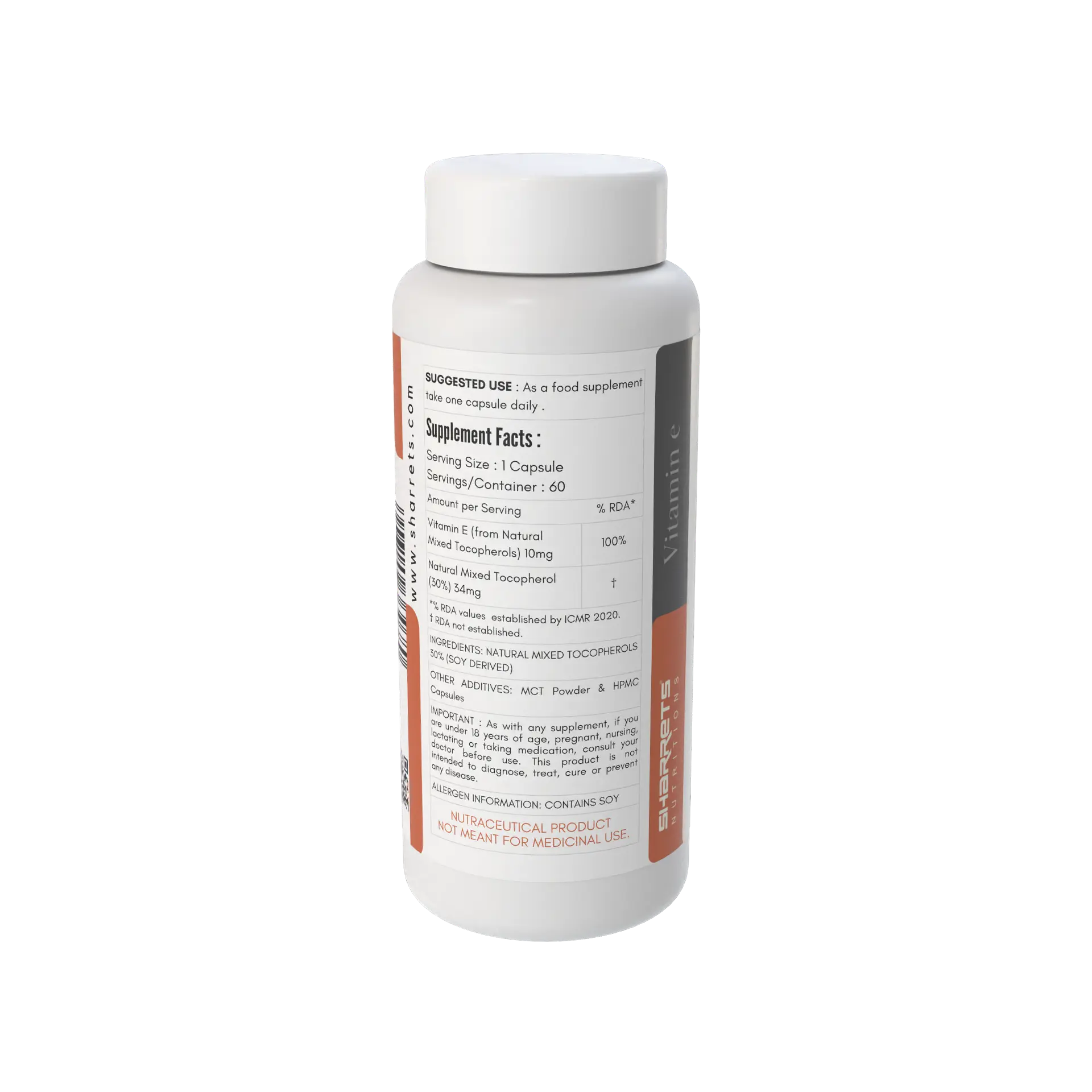 Supplement bottle with label on a white background