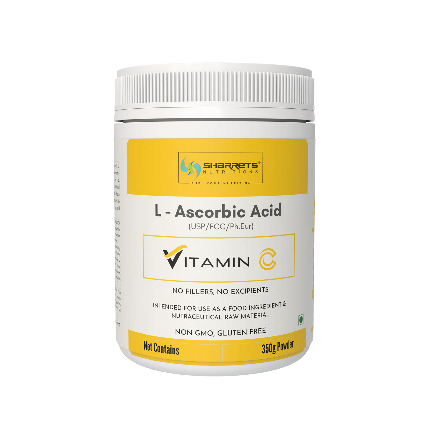 Sharrets Nutritions L-Ascorbic Acid powder container on a white background