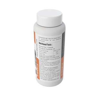 Sharrets Sodium Ascorbate Vitamin C 80 mg Capsules showing FSSAI license details, storage instructions, manufacturer information and net quantity.