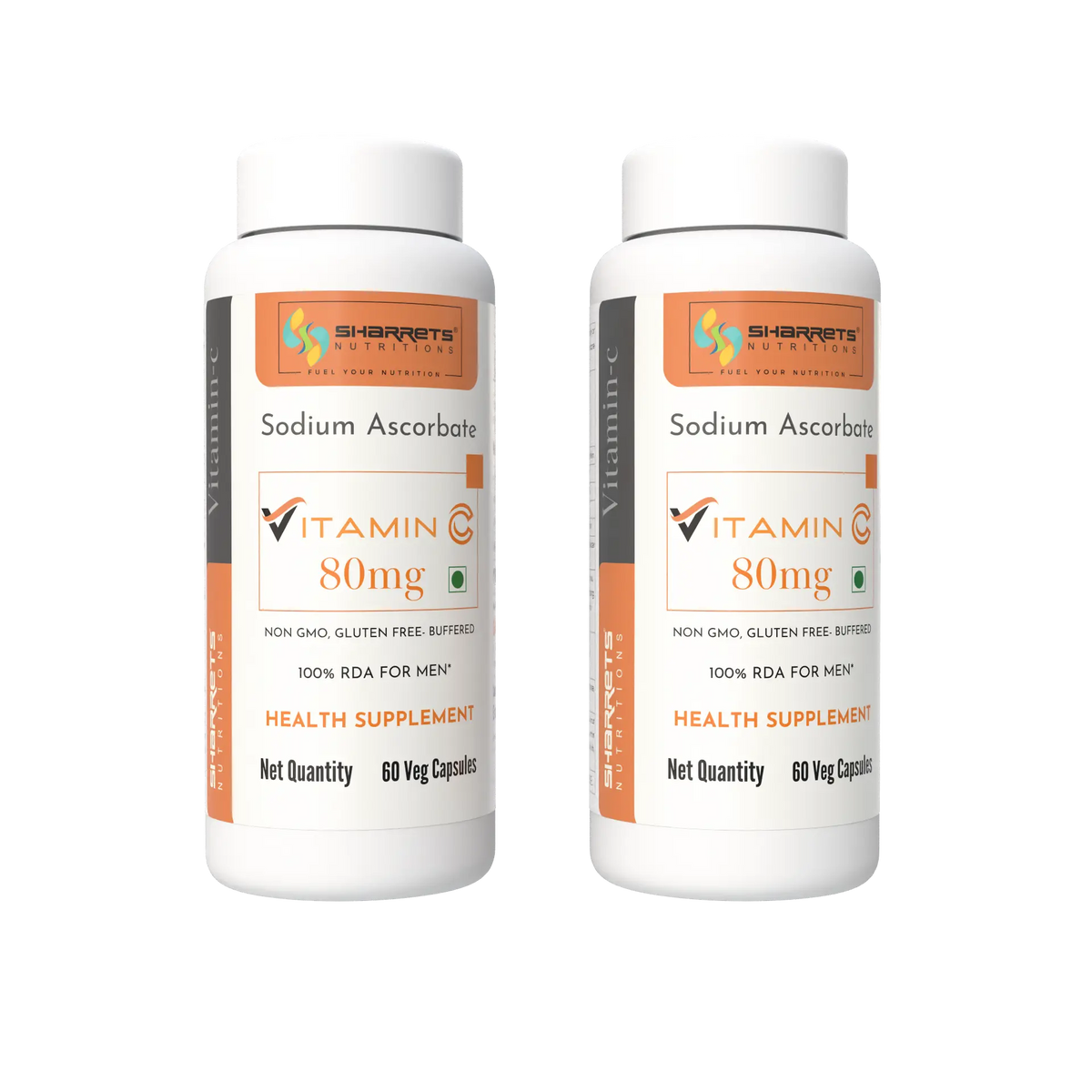 Sharrets Sodium Ascorbate Vitamin C 80 mg Capsules, Pack of 2 Bottles, Buffered Vitamin C Supplement.