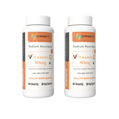 Sharrets Sodium Ascorbate Vitamin C 80 mg Capsules, Pack of 2 Bottles, Buffered Vitamin C Supplement.