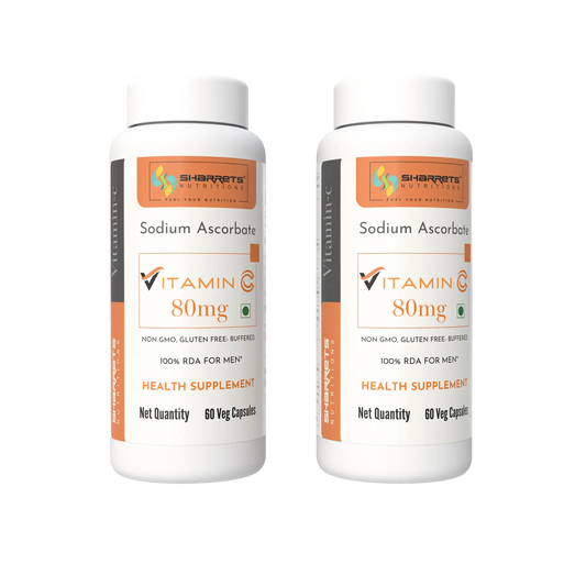 Sharrets Sodium Ascorbate Vitamin C 80 mg Capsules, Pack of 2 Bottles, Buffered Vitamin C Supplement.
