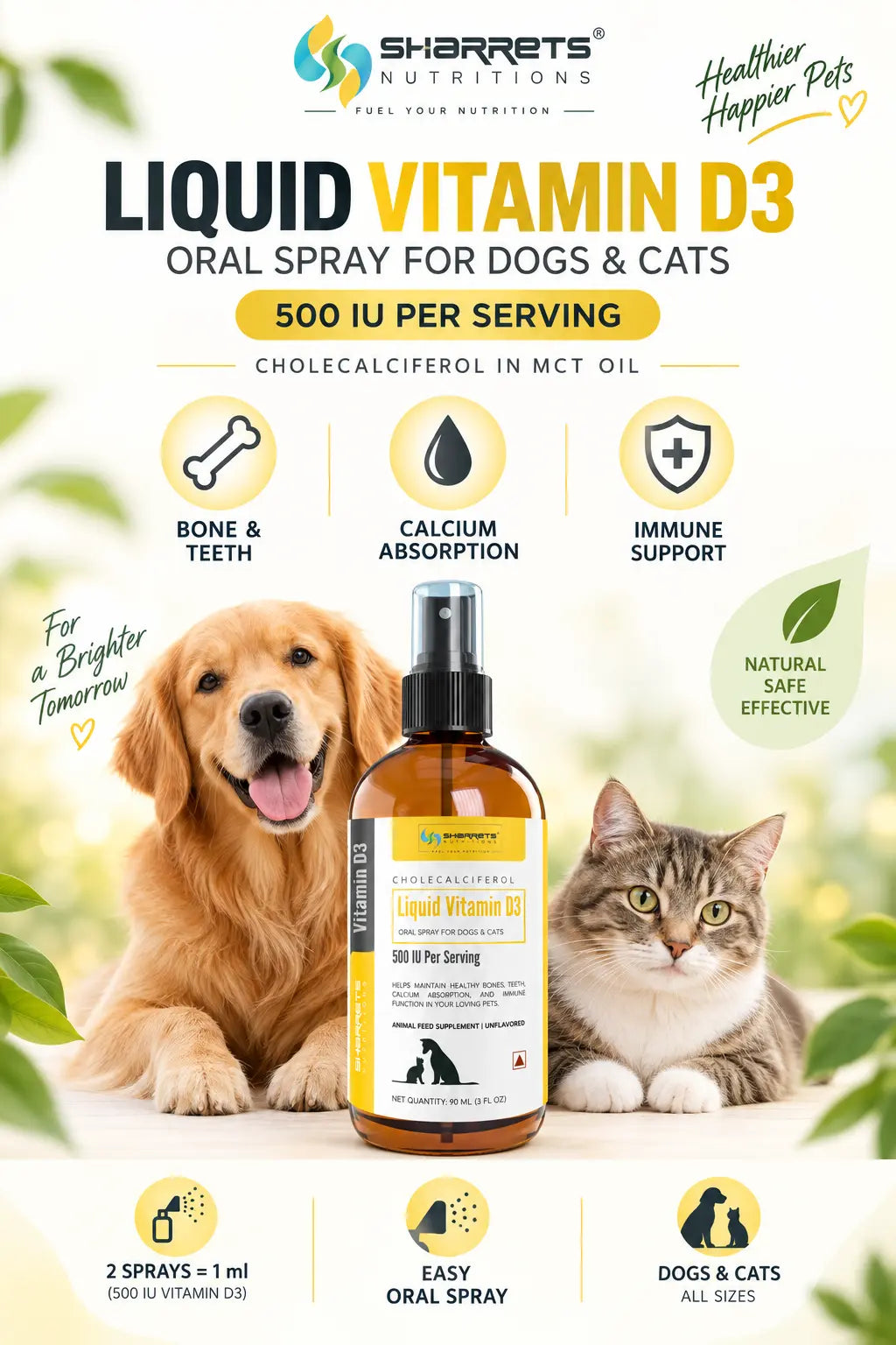Vitamin D3 Oral Spray for Dogs & Cats – 500 IU I Sharrets