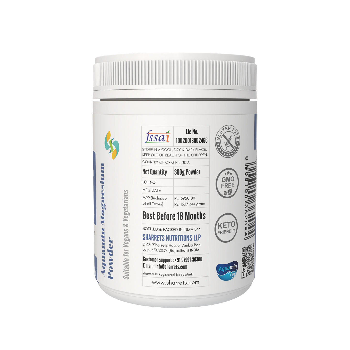 Manufacturer address and FSSAI license details of Sharrets Aquamin Marine Magnesium supplement-300g