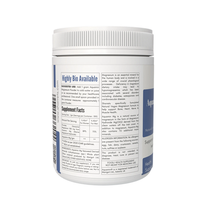 Ingredients panel of Aquamin Marine Magnesium supplement showing natural marine magnesium source