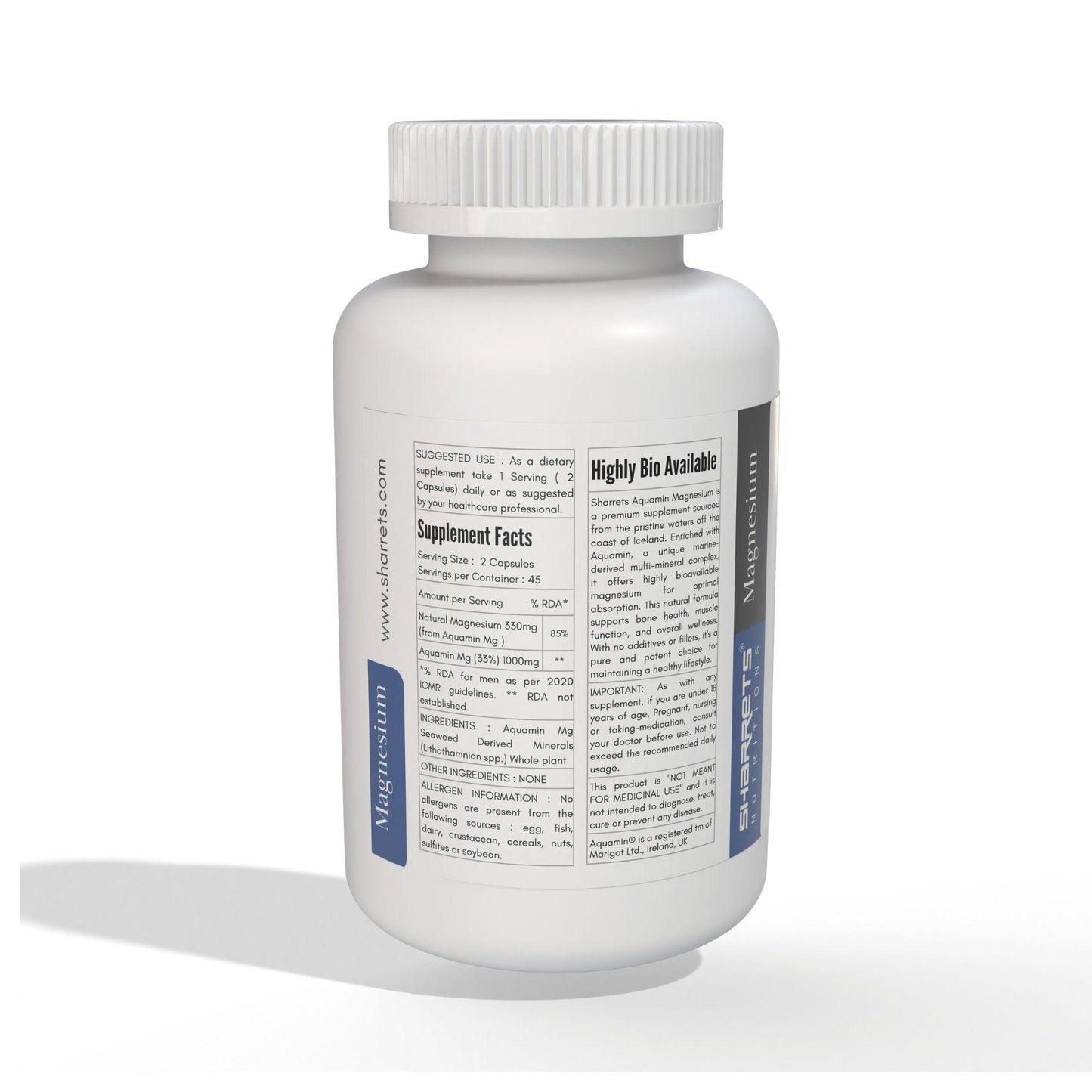 Ingredients panel of Aquamin Marine Magnesium supplement showing natural marine magnesium source