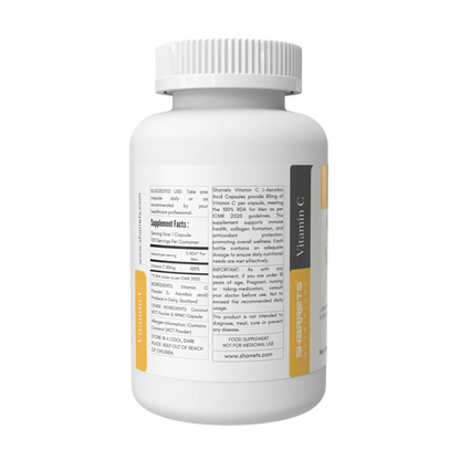 Sharrets Nutritions Ascorbic Acid Vitamin C Capsules 80mg (RDA as per ICMR) – Daily Immunity & Antioxidant Support - 120 Capsules