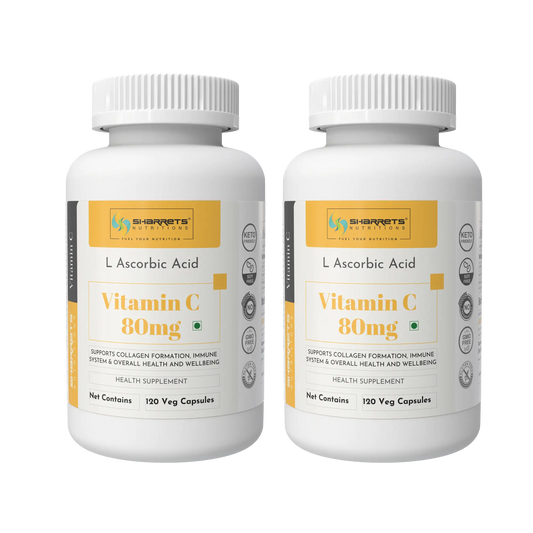 Sharrets Nutritions Ascorbic Acid Vitamin C Capsules 80mg (RDA as per ICMR) – Daily Immunity & Antioxidant Support - 2 x 120 Capsules ( Two Bottles)